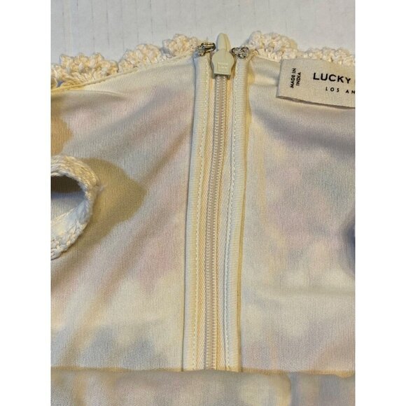 Lucky Brand Women Mini Dress XLARGE‎ Pink Granny Square Crochet Knit Boho Cotton - Picture 10 of 15